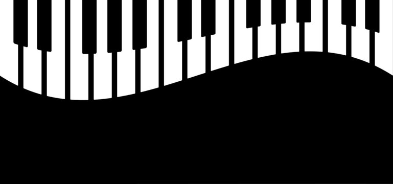 World piano day. Keyboard keys instrument sign. Music notes wave, musical waves staff symbols. Flat vector key stave banner. Classic clef, G melody.