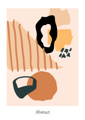 Modern natural wall art vector set. Earth tone background foliage line art drawing with abstract shapes. Design for wall framed prints, canvas prints, poster, home decor, cover, wallpaper.