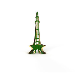 Minar e pakistan gold and green 3d rendering illustration.