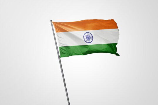 National flag of India isolated on gray background. flag waving in the Wind.Happy Republic Day