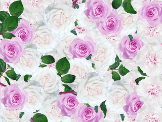 White and pink roses background. Best for wedding design. Feminine pattern.