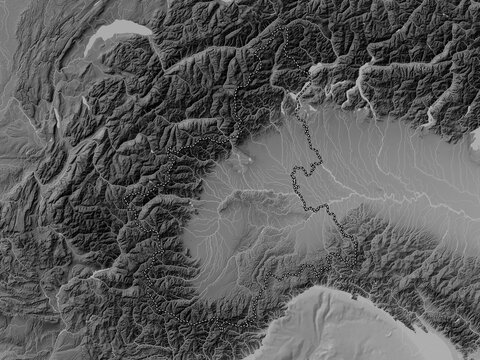 Piemonte, Italy. Grayscale. No legend