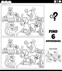 differences activity with cartoon dogs coloring page