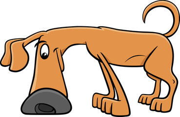 cartoon sniffing dog comic animal character - obrazy, fototapety, plakaty