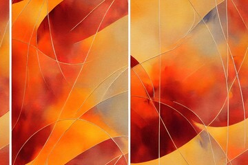 Abstract retro gold line oil painting, orange decorative painting, watercolor art pattern