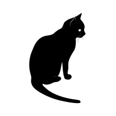 black cat silhouette. Sitting cat, Vector illustration