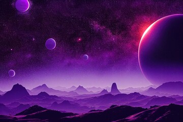 Fantasy landscape. sky with moons and stars. 3d illustration