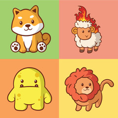 Animal characters set. Hand drawn vector engraved illustration for label, logo and T-shirts. Cat. Lion