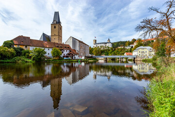 Small ancient town and medieval castle Rozmberk nad Vltavou, Czech Republic.