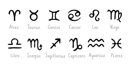 Zodiac, astrological signs symbols set. Vector hand drawn elements. - 537105891