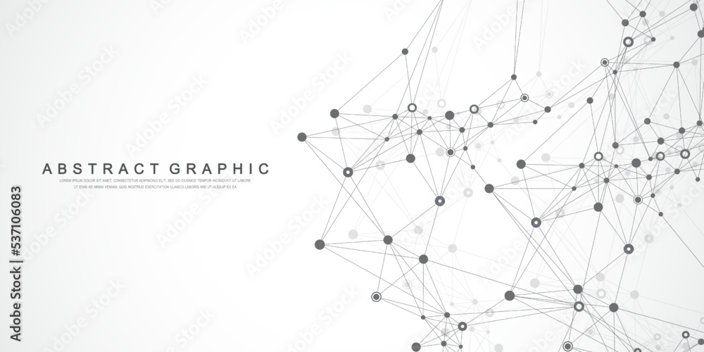 Fototapete Digits abstract background with connected line and dots, web cover. Digital neural networks. Network and connection background for your presentation. Web graphic background. Vector illustration.