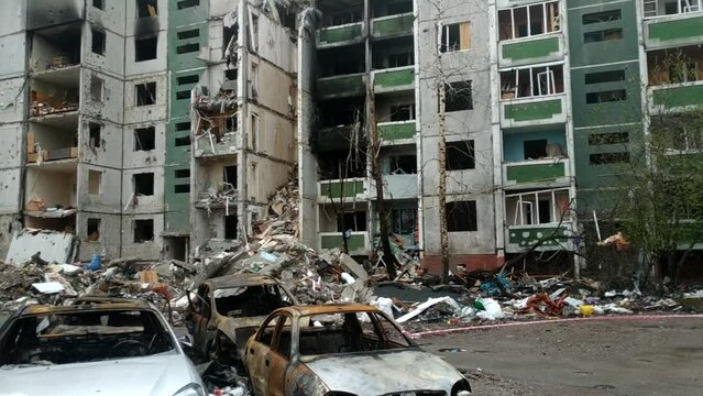 War of Russia against Ukraine Bombing by Russian aviation.  Destruction of the city of Chernihiv