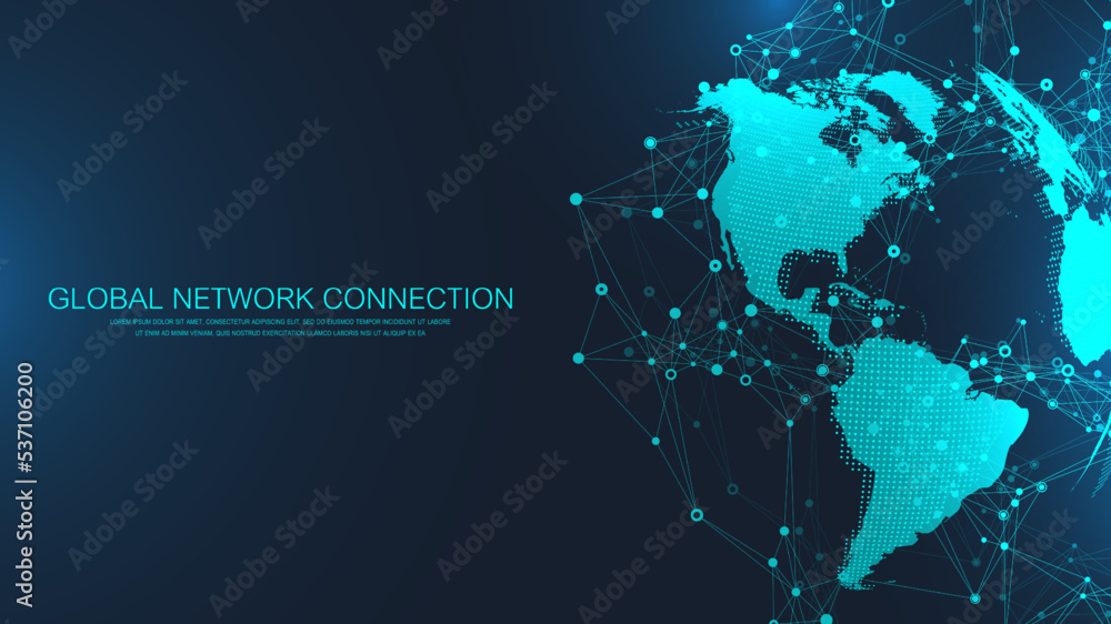 Aufkleber Global network connection concept. Social network communication in the global business. Big data visualization. Internet technology. Vector illustration.
