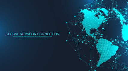 Global network connection concept. Social network communication in the global business. Big data visualization. Internet technology. Vector illustration.