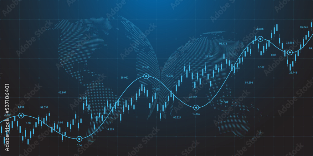 Aufkleber Financial data graph chart on grey background. Business background with candlesticks chart for reports and investment. Financial market trade concept.