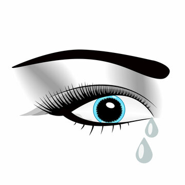 Beautiful watercolor illustration with crying eyes. Black illustration. Women s watery eyes. Eyes with flowing mascara on isolated background.