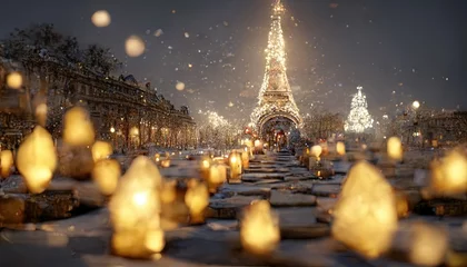 Deurstickers Abstract, Artistic, Christmas, Paris, Ultra-Realistic, 3D, Xmas Background © EEDESIGN MEDIA LLC  