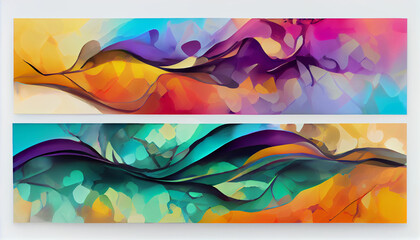 abstract art background with colorful gradient alcohol ink elements and organic forms. Set of two art poster in colorful design