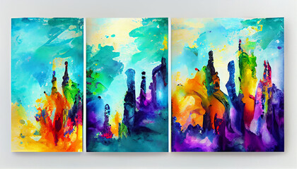 set of expressionism art poster background design with multi color gradient alcohol ink elements