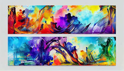 set of expressionism art poster background design with multi color gradient alcohol ink elements