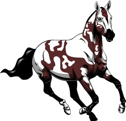 Beautiful Cartoon Horse With Dark Mane Running. Vector Hand Drawn Illustration Isolated On Transparent Background