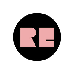 RE company name initial letters monogram. RE round icon.