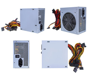 power supply for a computer, a spare part for a computer, on a white background in isolation