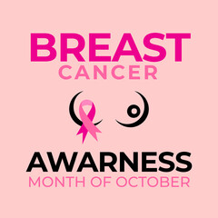 Pink ribbon to World Breast Cancer Awareness month. Bright Brest Cancer medical banner. Vector illustration.