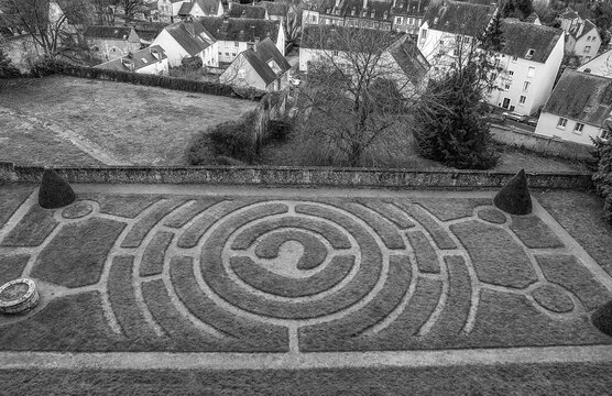 Photo Noir Blanc Pelouse En Forme De Labyrinthe