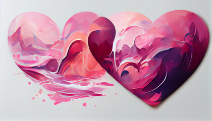 Abstract pink tones liquid oil painting illustration on heart shape background