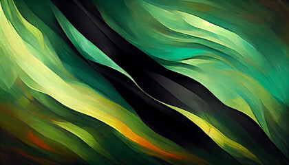 Abstract green tones liquid oil painting illustration on black background