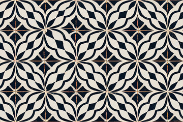 Fototapeta premium Portuguese tiles, Quatrefoil 2d pattern. Tangled modern pattern, based on traditional oriental arabic patterns arabesque. Seamless 2d background. Moroccan, Turkish, Lisbon floor tiles.