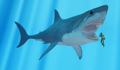 Megalodon Shark attacks Diver - The Megalodon is an extinct megatoothed shark that existed in prehistoric times, from the Oligocene to the Pleistocene Epochs.