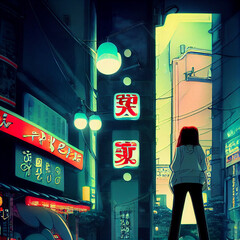Anime Tokyo City by Night, anime and manga illustration