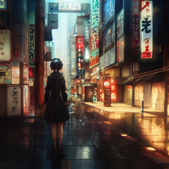 Fototapeta na wymiar Anime Tokyo City by Night, anime and manga illustration