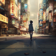 Obraz premium Anime Tokyo City by Night, anime and manga illustration