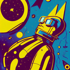 Fototapeta premium Hand drawn comic illustration of Live on Another Planet, Retro and 90s style, Cosmos, Pop Art, Abstract, Crazy, and Psychedelic Background 