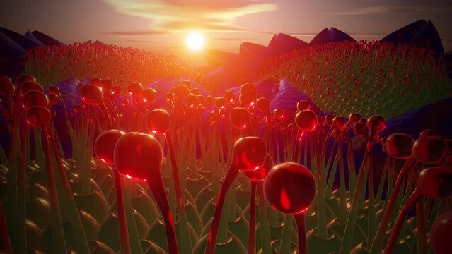 Alien plant flower bulbs sunset glow 3d seamless loop