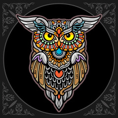 Colorful owl bird mandala arts isolated on black background