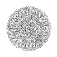 Round mandala henna mehndi tattoo, decoration. Outline ornament in ethnic style. For print coloring book page