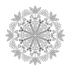 Flowers intricate ethnic Indian mehndi henna tattoo round mandala for relaxation coloring pages