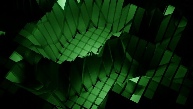 Abstract pieces of glass creating unusual shapes in wavy motion. Design. Mirrored particles in up and down motion.