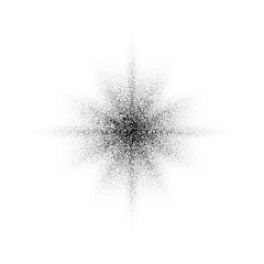 Dotted grain star. Black stipple shape. Abstract noise texture flower. Halftone flare form. Vector stochastic 