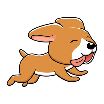 Cute little dog running vector cartoon illustration