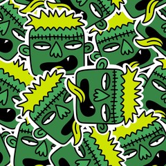 Cartoon Halloween zombies seamless pattern for wrapping paper and kids clothes print and fabrics and linens