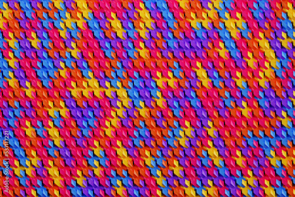 Poster abstract row of colorful futuristic objects background 3d rendering