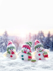 Merry Christmas and happy New Year greeting card with copy space. Christmas landscape. Winter background.