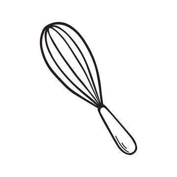 Hand drawn wire whisk doodle. Kitchen appliance in sketch style. Vector illustration isolated on white background
