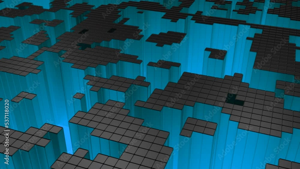 Poster 3d puzzle blocks background. design. surface with transforming blocks, representation of retro game.