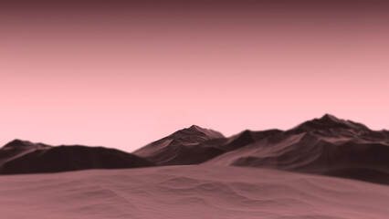 Fototapeta na wymiar Pink planet surface in blur. Futuristic landscape of a pink planet. 3D render.